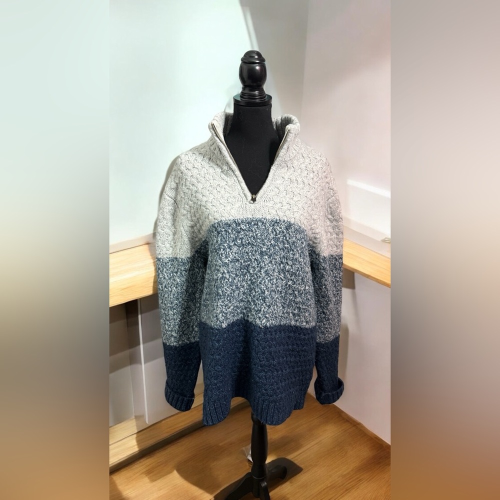 XL heavy cable knit sweater. Quarter zip front closure.